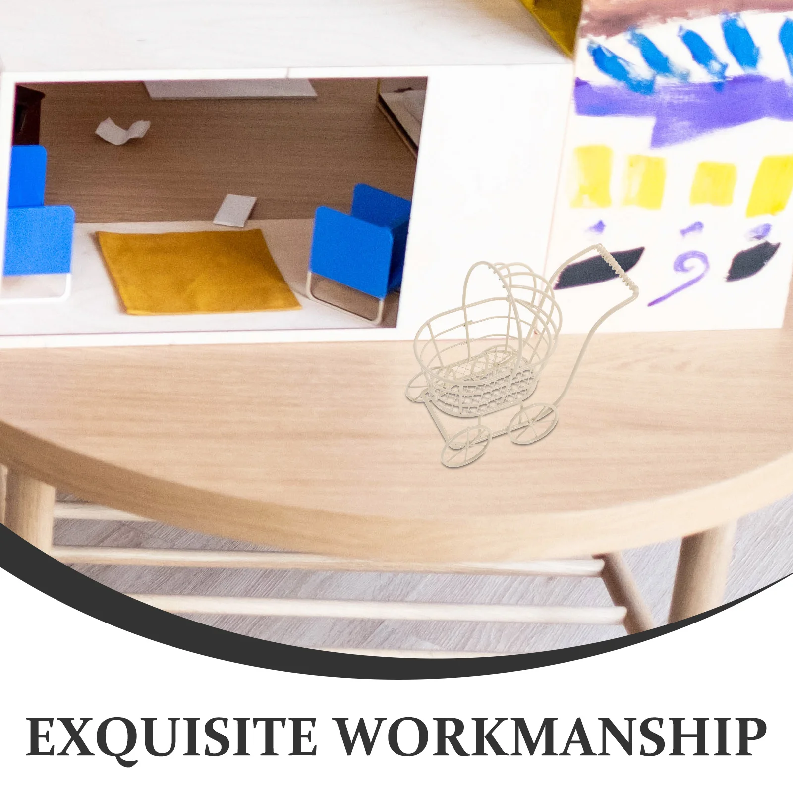 3 個ミニチュアベビーカーメタルワイヤーベビーカードールハウスリビングルームアクセサリー子供の遊びの装飾セットベビーカー