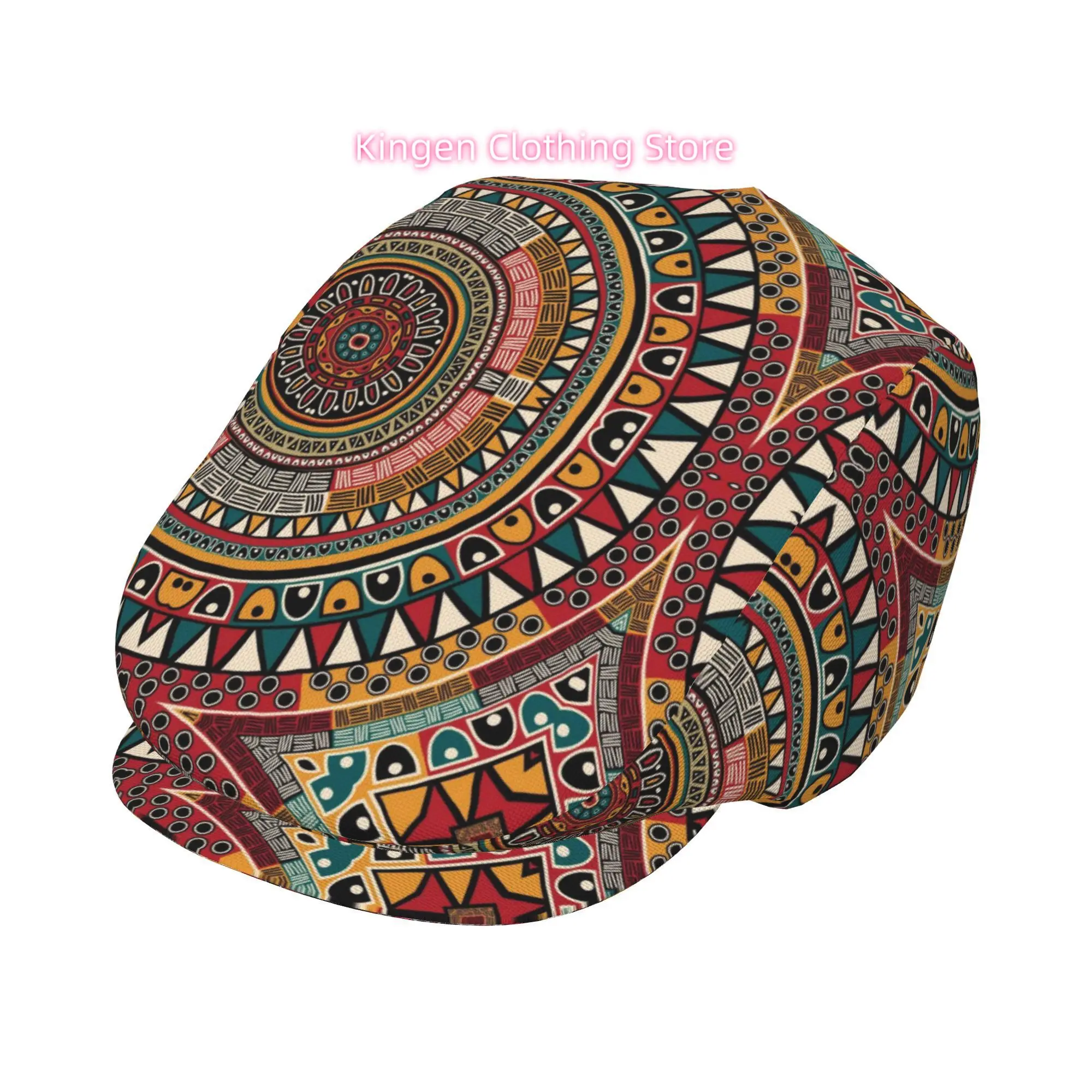 Circular Ethnic Geometric Men and Women Adjustable Flat Cap Newsboy Beret Ivy Cap Irish Cabbie Fishing Hats Forward Cap Gatsby C