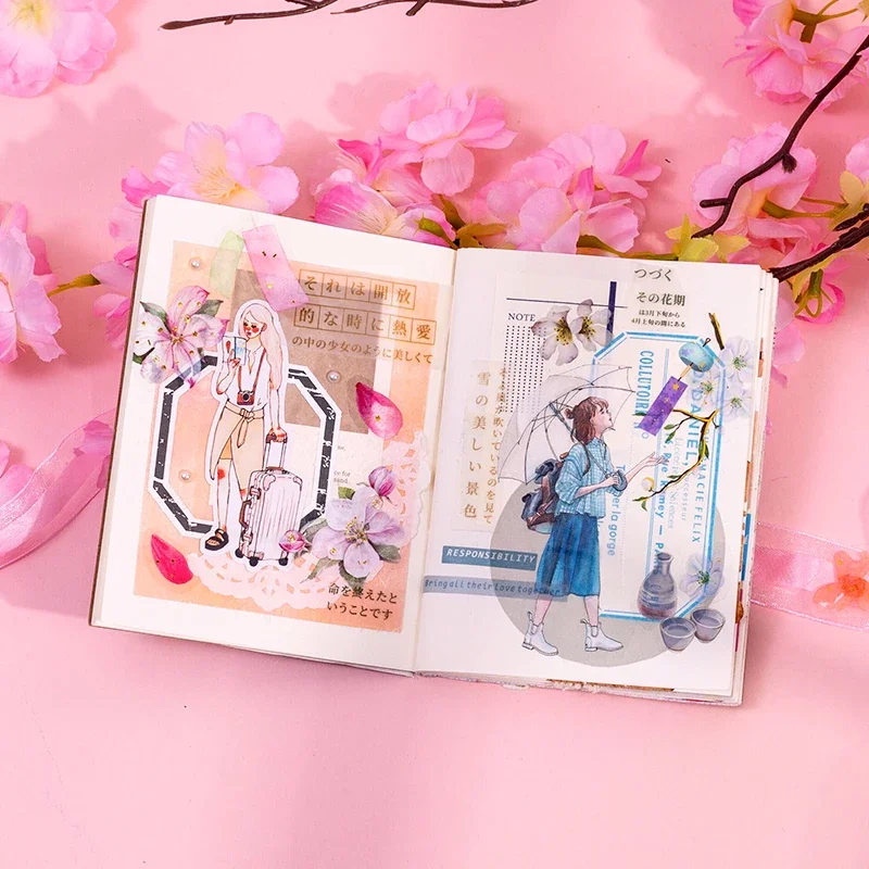 2Sheet PET Hot Gold Stickers Cherry Blossom Journey Series Fresh Floral Journal Supplies Decoration Vintage DIY Cute Stickers