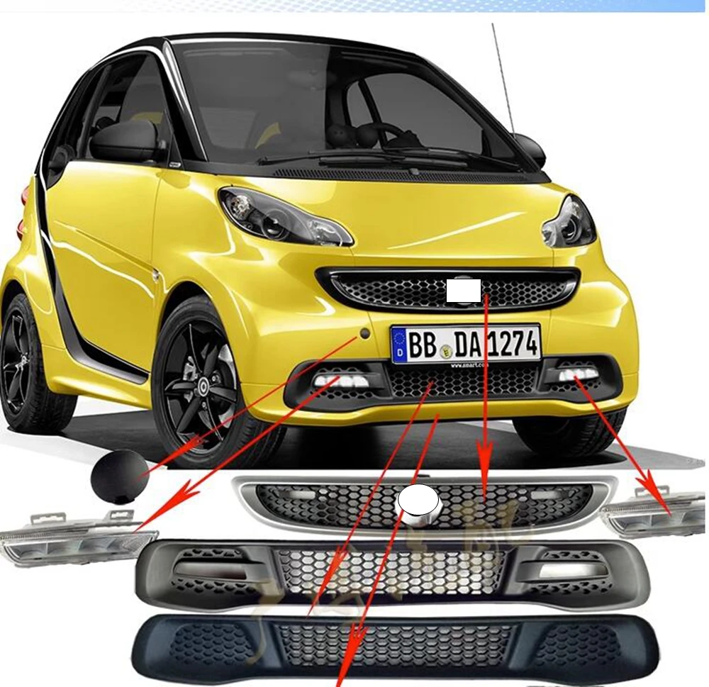 For Benz Smart Fortwo 2Door 451 Unpainted Retrofitting the side skirt around the front bar and the rear bar Spoiler Smart Bumper