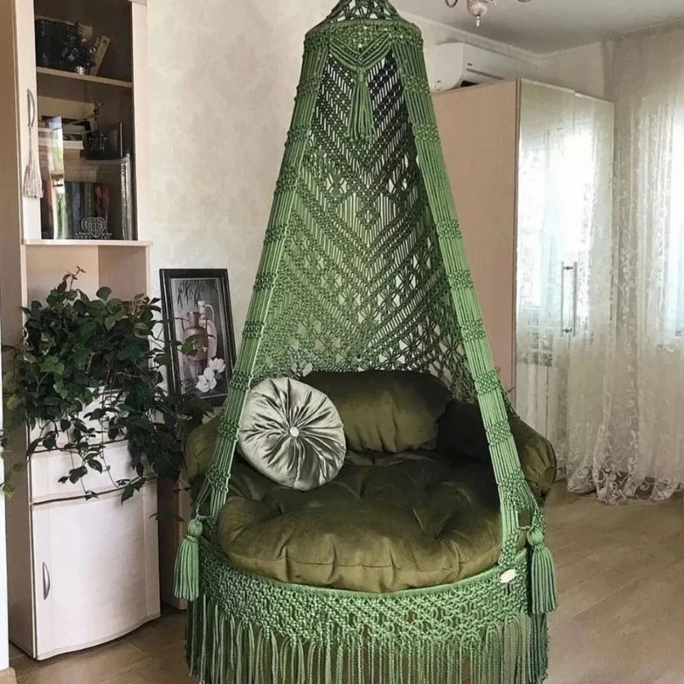 منسوج يدويًا، كرسي معلق كبير، شرفة، أرجوحة، للأطفال والكبار