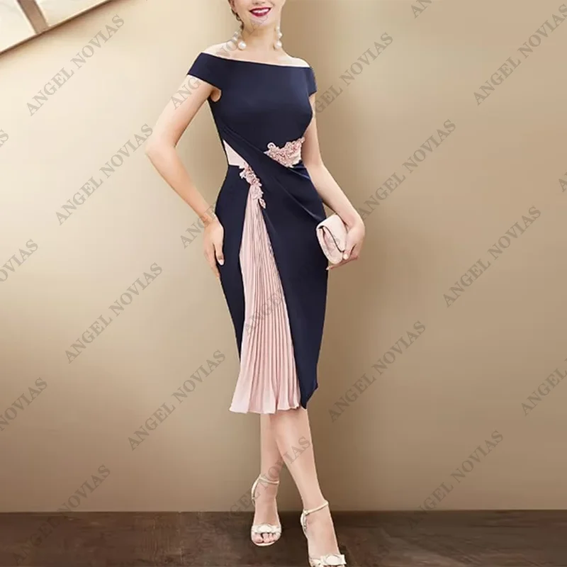 

Customized Two Piece Mother of the Bride Dress Wedding Guest Elegant Knee Length Dresses with Pleats Crystals Formal Party