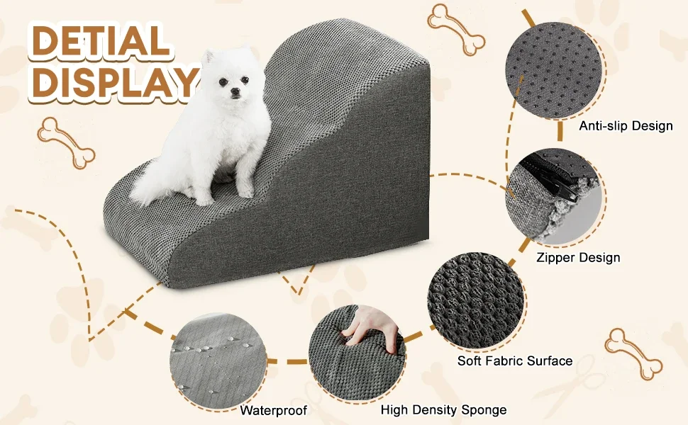 Factory Wholesale Custom Memory Foam Dog Stairs Ladder Washable Cover Non-Slip 3 and 5 Steps Small Foldable Bed Dog Pet Car Ramp