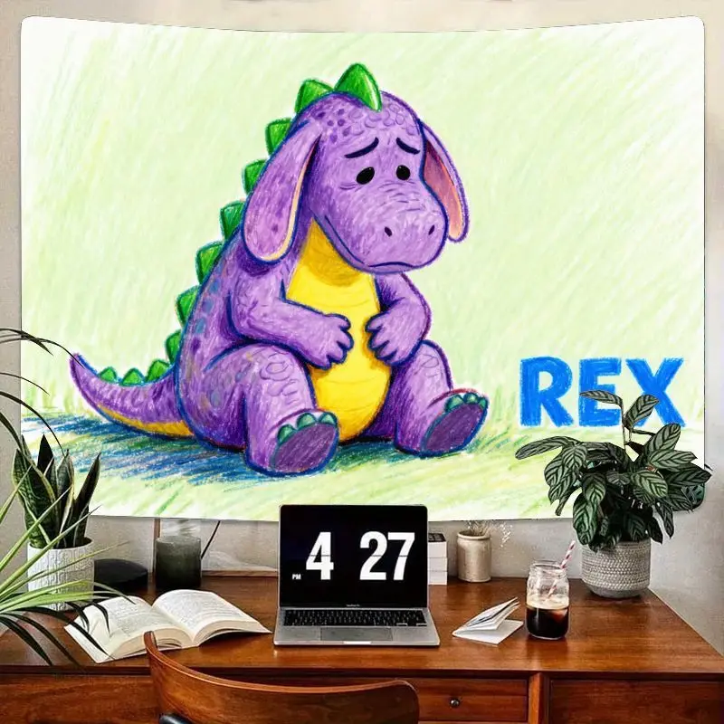 

1 шт. рекс фиолетовый грустный гобелен с динозавром, кавайный мультяшный настенный рисунок, современный полиэстер, декор комнаты, подарок для детей-подростков