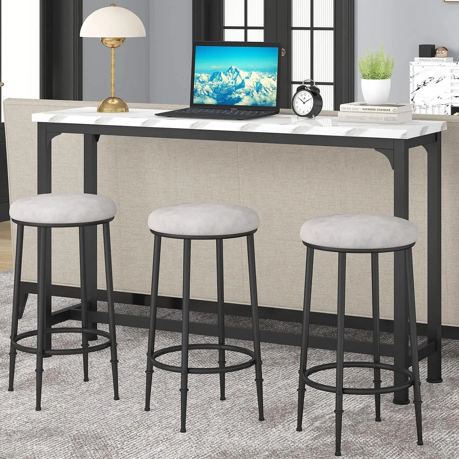 HOMYSHOPY Bar Table Set for 3, 4 Piece Console Table with 3 Stools, Counter Height Kitchen Table Set with 3 Chairs