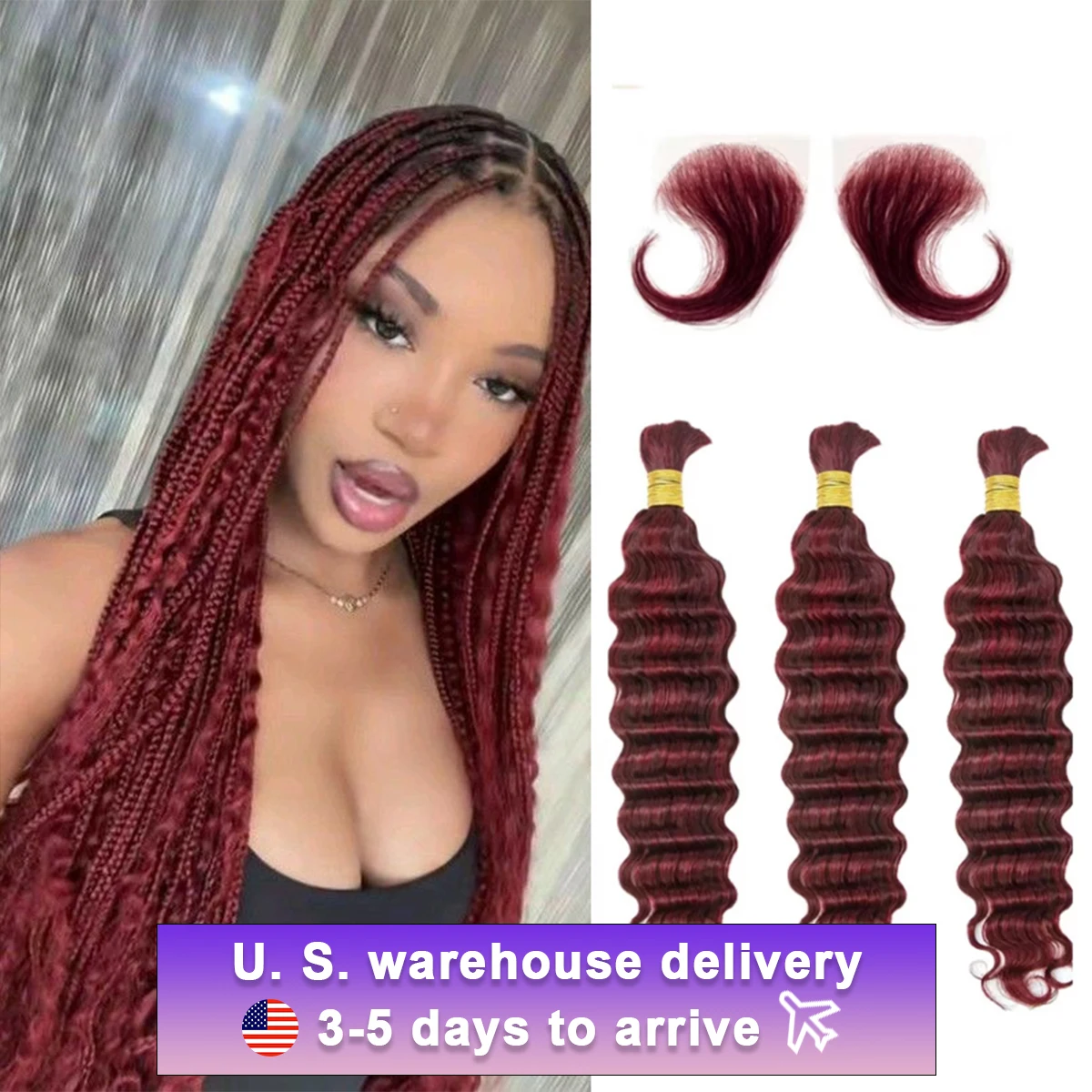 Burgundy 99J processing double weft deep bohemian style braid human hair extensions 100% weftless Brazil Remy 24 24 24