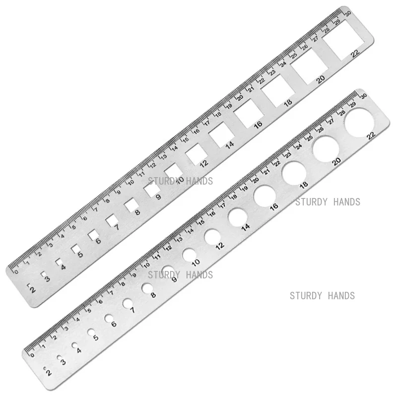 2PCS Multi Functional Hole Gauge, Square and Circular Hole Measuring Ruler, Office Marking Ruler, Household Hardware Accessories