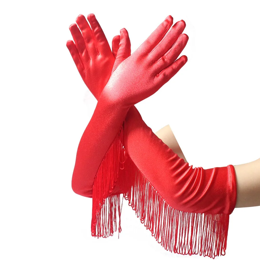 Simple Musical Lady Long Gloves Fashion Stretch Fringe Tassel Gloves Tassel Stage Dance Mittens Nightclub Dance