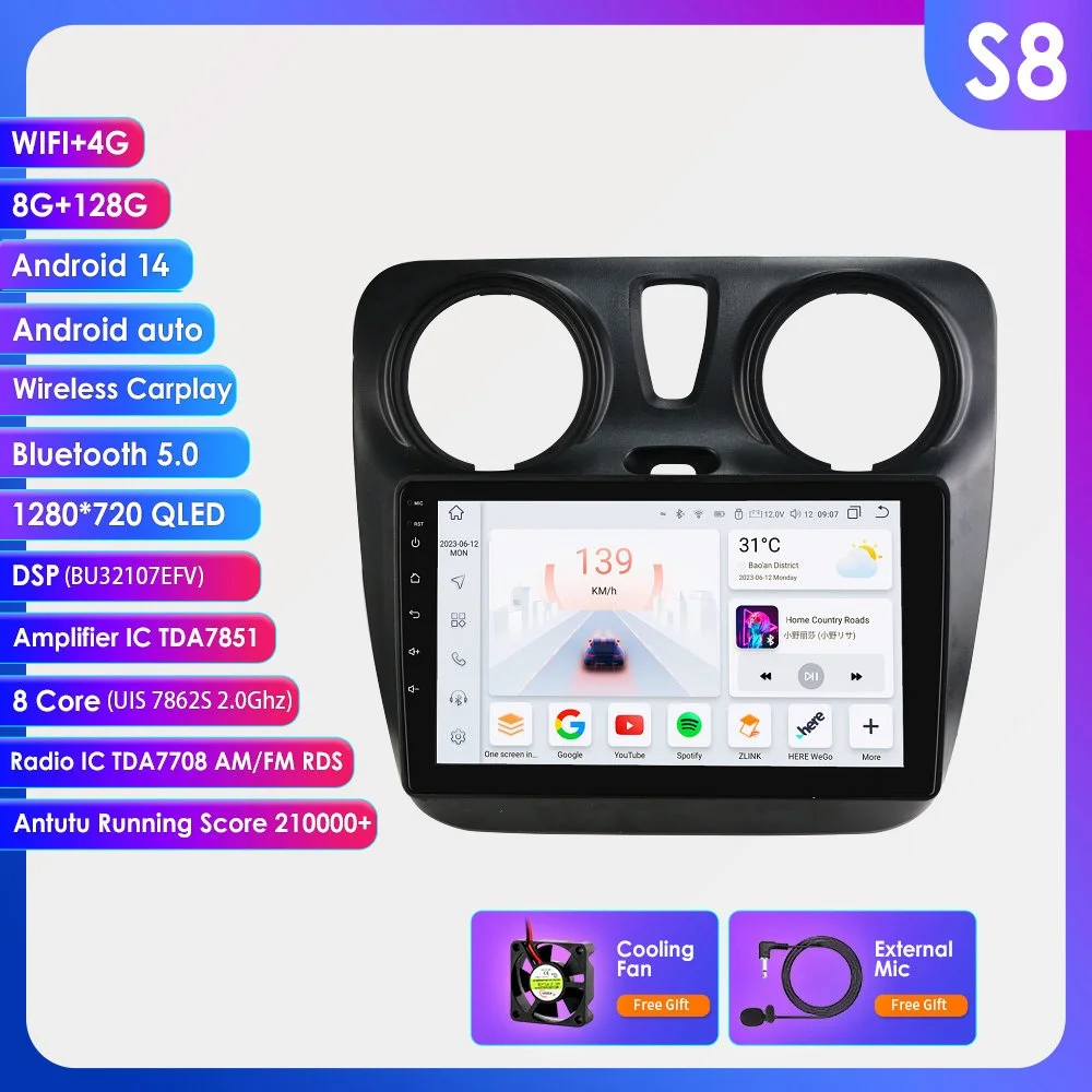 Hizpo 9Inch CarPlay Android Radio voor Renault Dokker Lodgy Dacia 2012 - 2021 Auto Multimedia Speler 4G Autoradio 2din GPS Stereo 2din Auto Intelligent Stereo 8-core