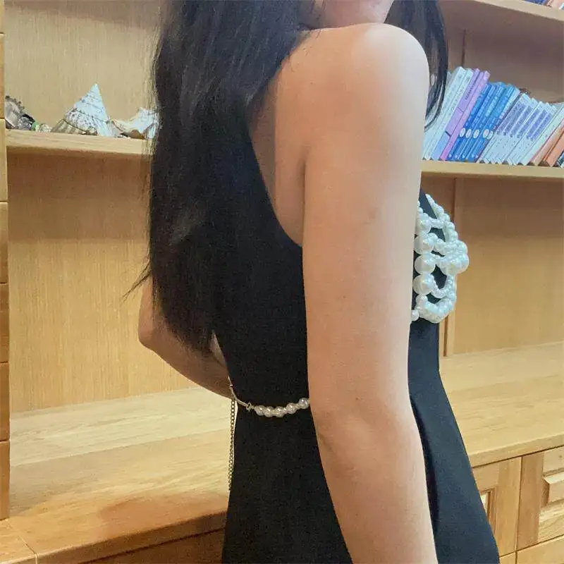 Irregular Woven Plastic Pearls Beaded Breast Chain Halter Tank Vest Shirt Tops Decoration Party Show Costume Tops Body Jewelry
