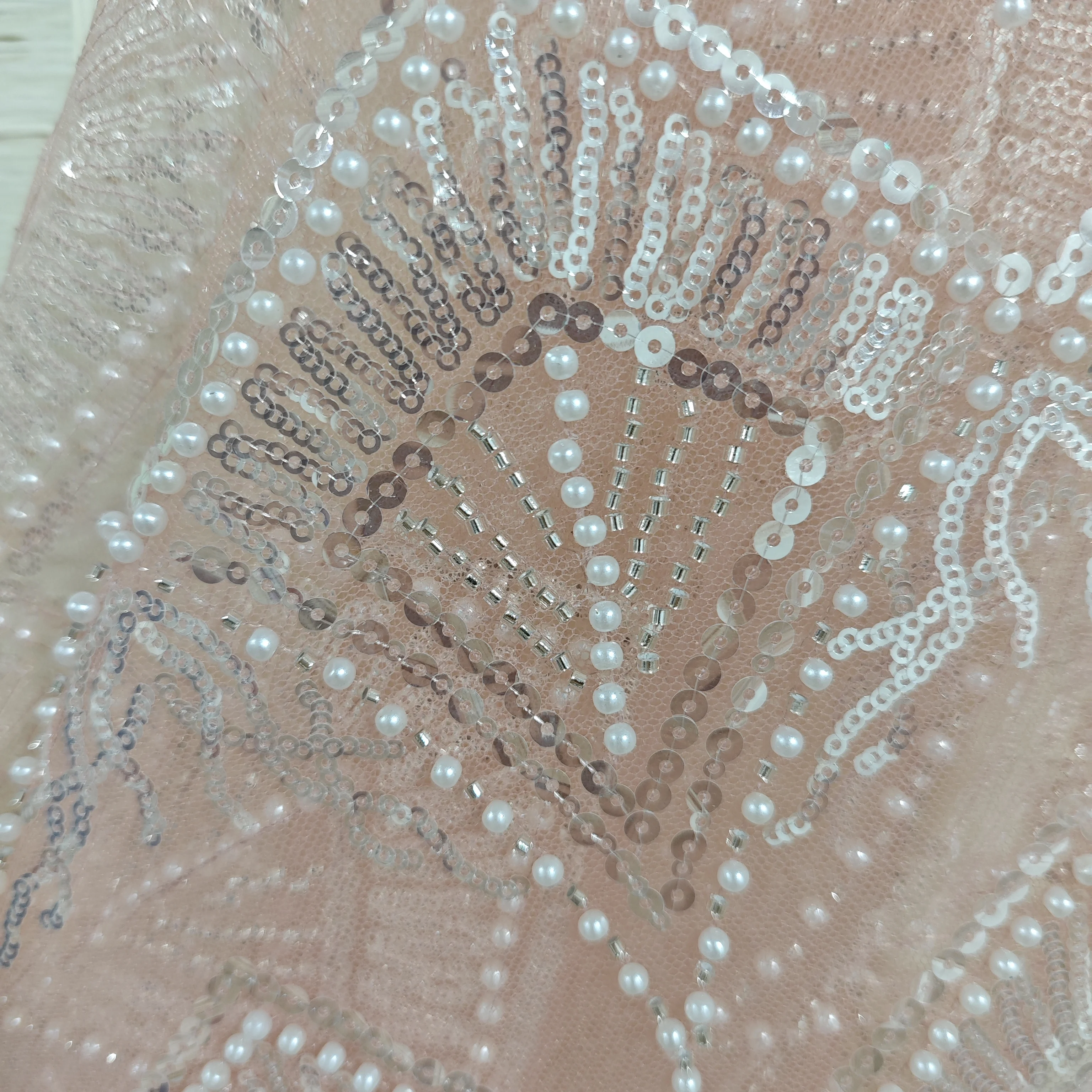 Women'S Formal Dress, Wedding Fabric Sewing, 91cm Size 1 Price, Scallop Fish Scale Luxury Bead Lace Embroidery Fabric