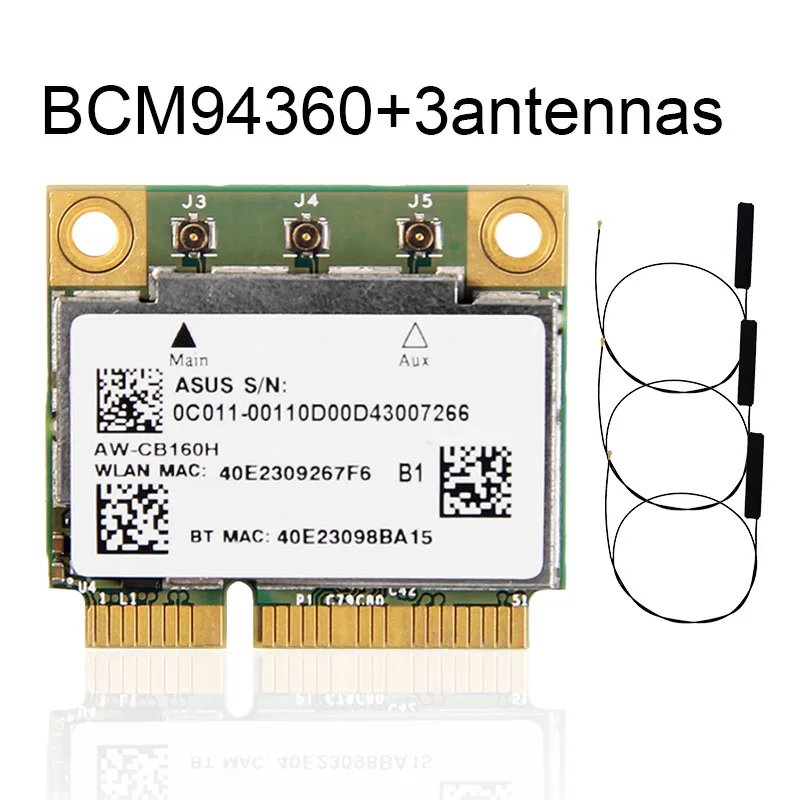 AW-CB160H Broadcom BCM94360HMB, 802.11AC, 1300Mbps, WIFI, WLAN, Bluetooth 4,0, Mini tarjeta PCI-E + antena MHF4 de 20cm