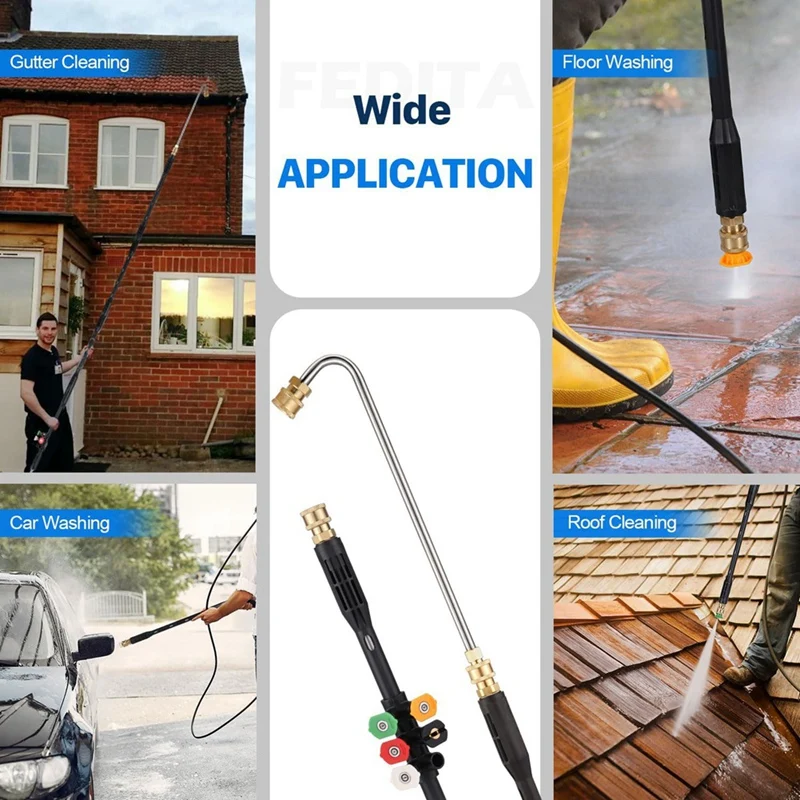 Pressure Washer Extension Wand 1/4Inch Gutter Cleaning Tools From The Ground, Power Washer Extension Pole, Curved Rod