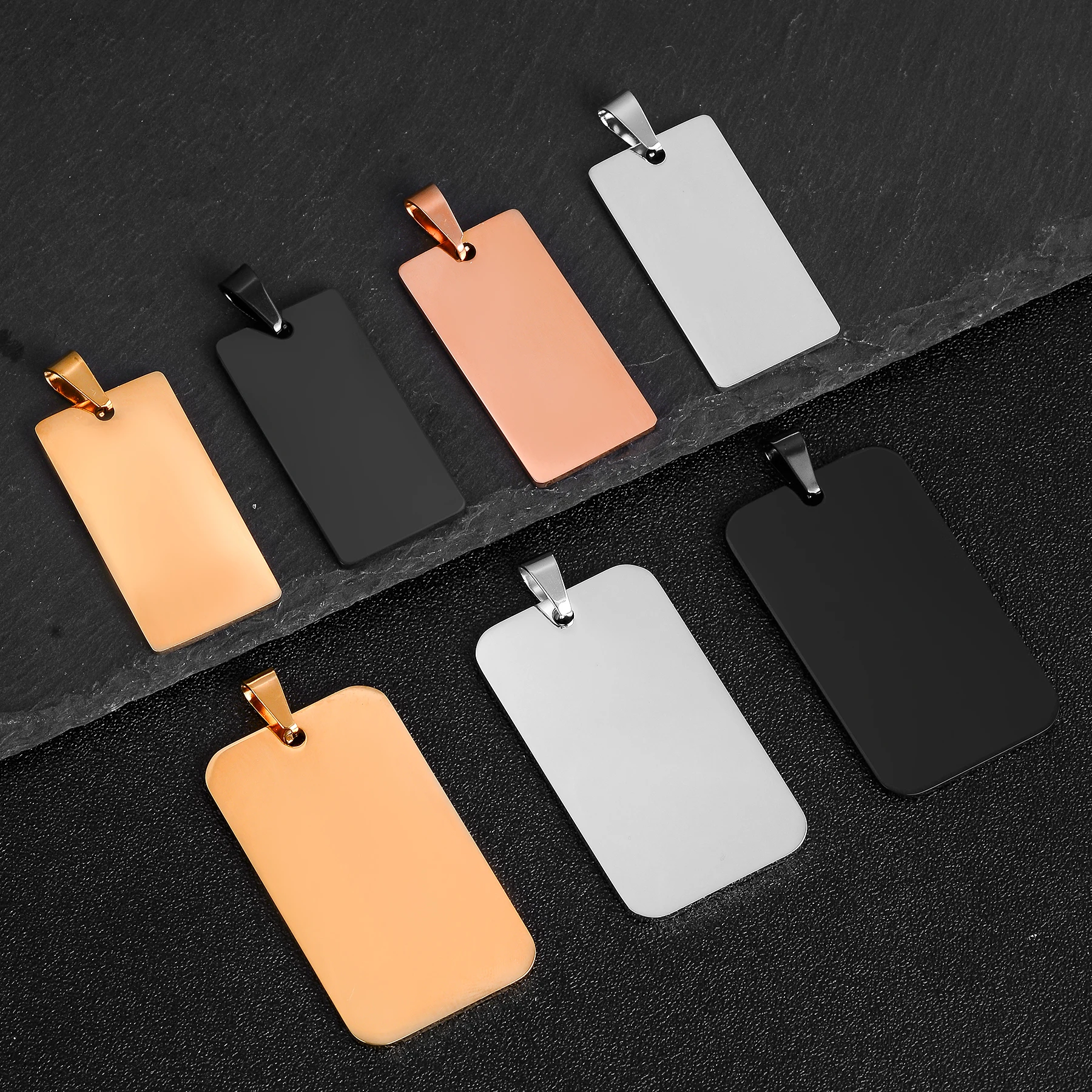 5Pcs High Quality Rectangle Tags Pendant Charm Stainless Steel ID Blank Tags 4 colors Both side Polished