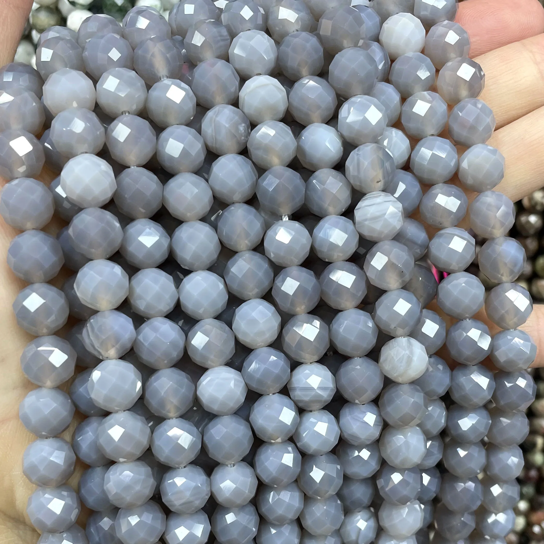Natural Faceted Grey Agates Gem Loose Spacer Beads For Jewelry Making DIY Bracelet Necklaces Accessorie 6/8/10MM 7.5 inches