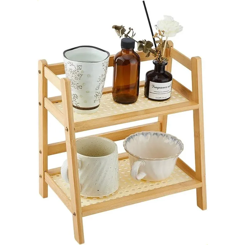 2-tier Natural Wood Color Double-layer Storage Shelf