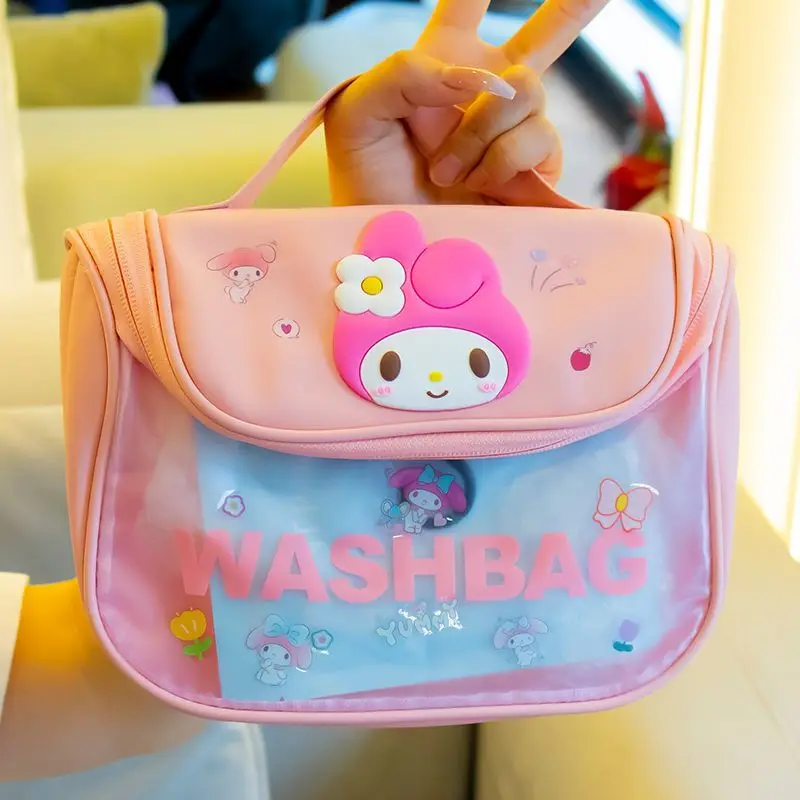 

2024 My Melody Makeup Bag Female Kawaii Sanrio Anime Kuromi Large Capacity Portable Cosmetics Travel Storage Bag Gift for Kids