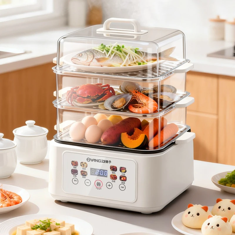 Multifunctional 3-Layer Electric Steamer Large Capacity Home Steam Cooker Breakfast Maker Electric Cooking Pot Electric Hot Pot