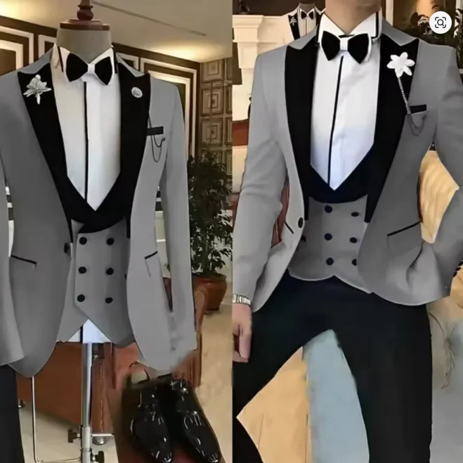 

fashion Vintage suit for men Velvet Peak Lapel Customized 3 pieces Blazer Vest And Pants set elegant tuxedo suits for men