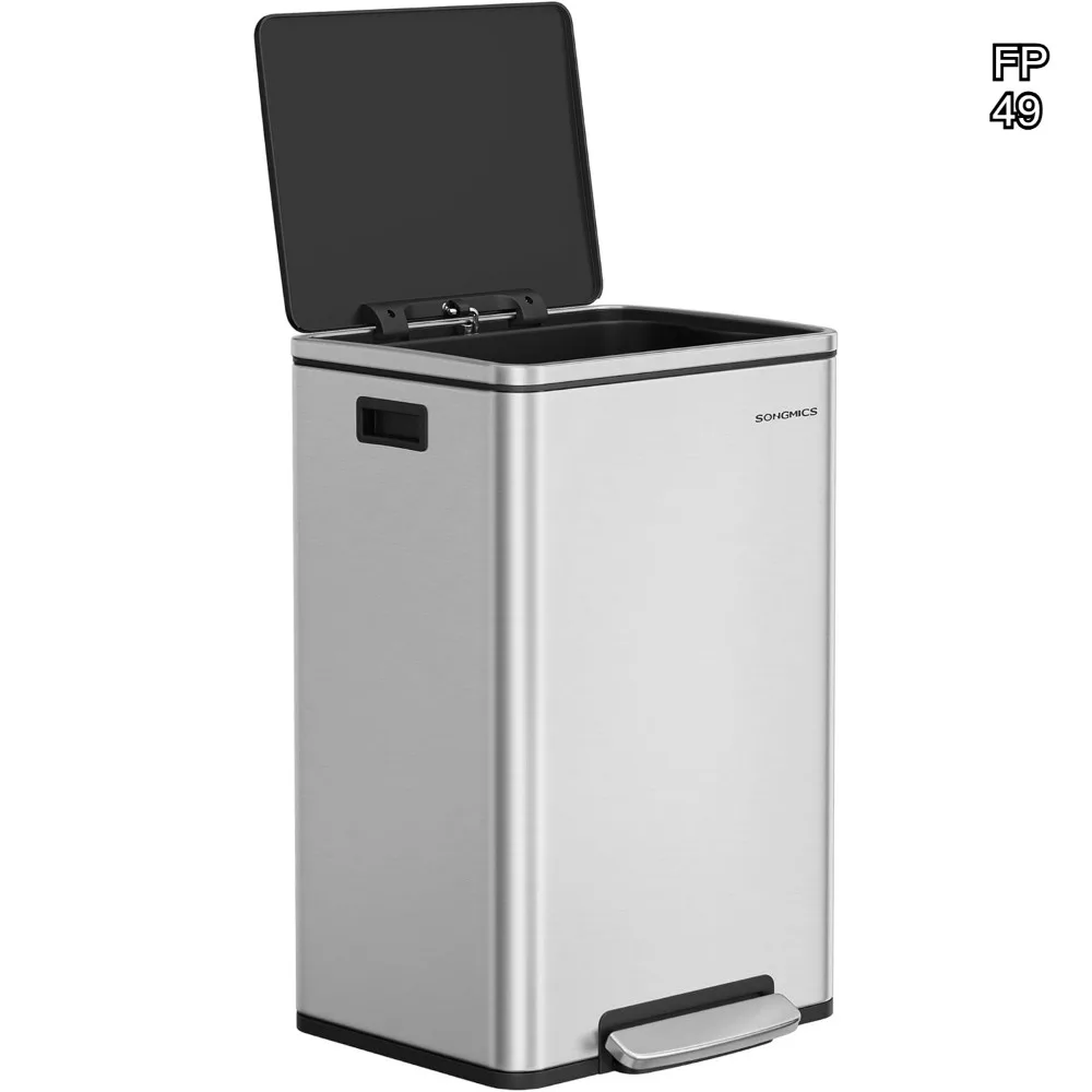 

Мусорное ведро из нержавеющей стали на 13 галлонов с крышкой с плавным закрыванием, съемным контейнером и 15 мешками.