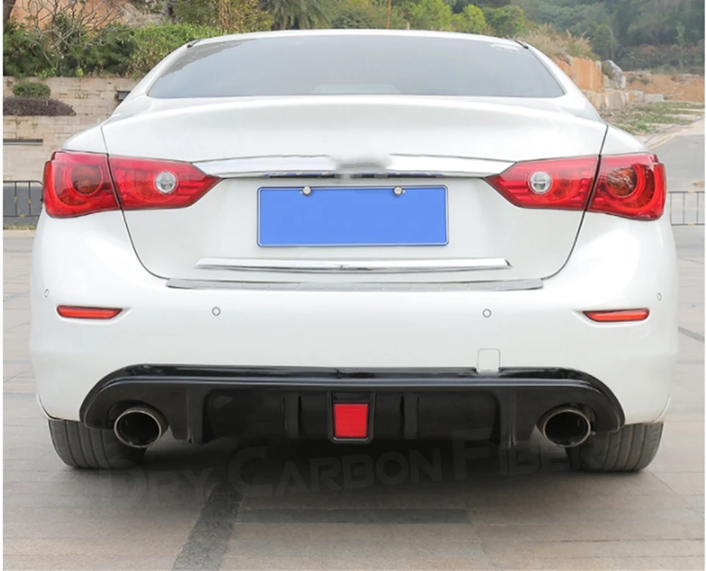 

JCYECF ABS Gloss Black Car Rear Bumper Diffuser Lip Spoiler With LED Light for Infiniti Q50 Q50S 2014-2017 Carbon Fiber