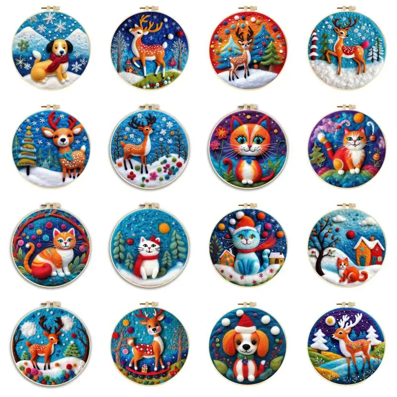 

GATYZTORY Wool Needle Felt Picture Animal Kit Wool Felting Painting DIY Wool Embroidery Kit Creative Deer Cat Dog Craft Painting