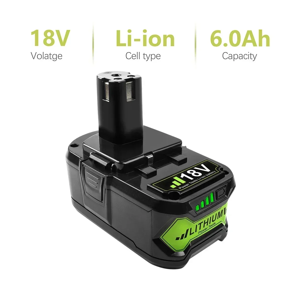 18V 6000mAh Li-ion Rechargeable Battery for Ryobi ONE+ Cordless Power Tool BPL1820 P108 P109 P106 P105 P104 P103 RB18L50 RB18L40