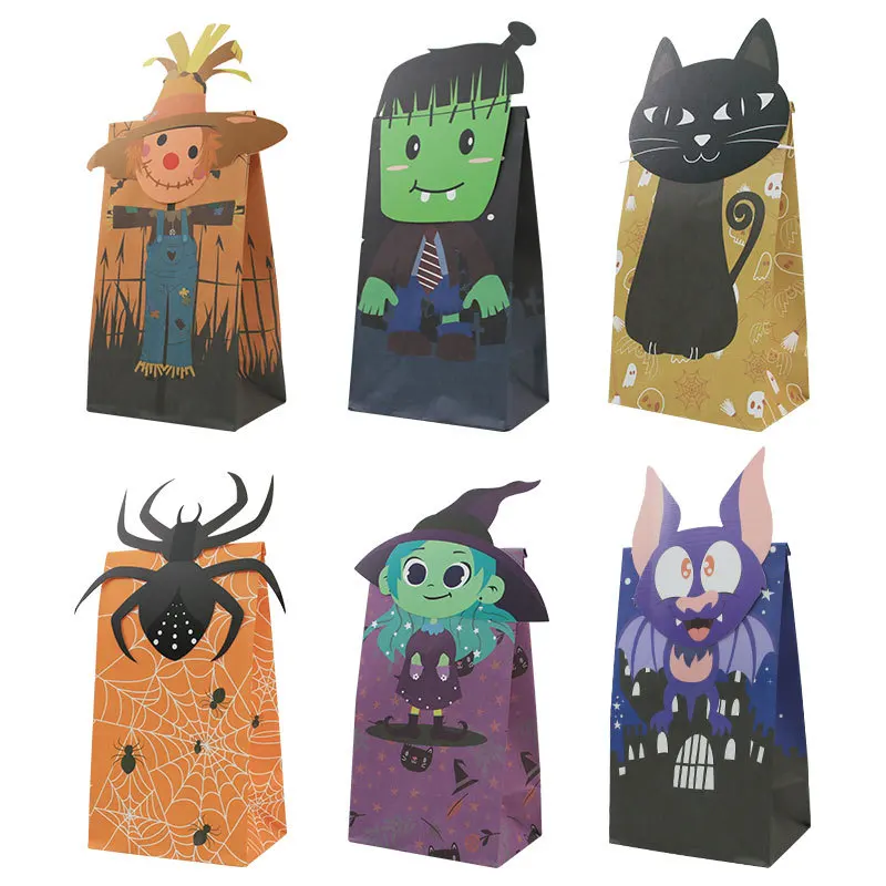 12/24Pcs Halloween Thema Papier Geschenk Tasche Für Süße Spinne Katze Bevorzugung Öl Beweis Lebensmittel Geschenk Verpackung Einkaufstaschen party Dekoration – Detail 4