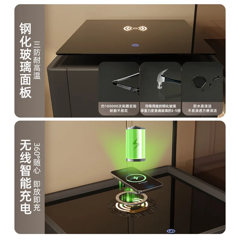 Smart bedside table safe integrated home bedroom solid wood with lock high-end light luxury multi-functional black storage cabin