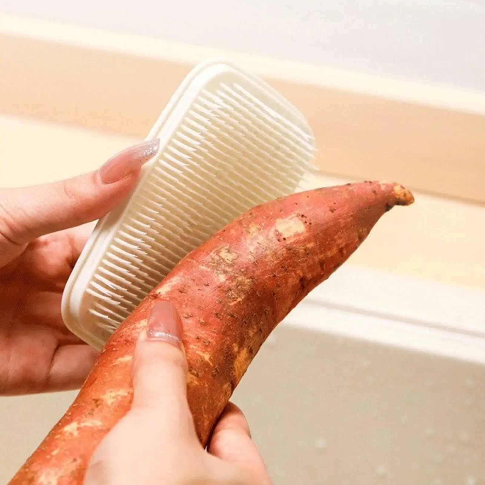 Soft Dense Bristles Vegetable Fruit Brush Non Slip Cleaning Scrubber Multifunctional Kitchen Gadget For Potato Produce Cup Dish