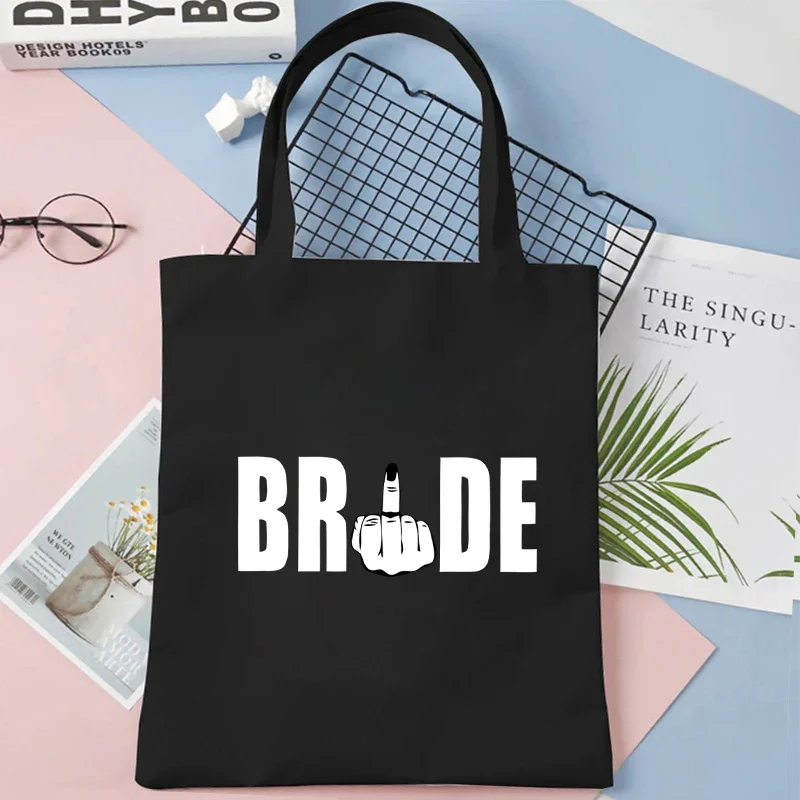 Middle Finger Graphic Team Bride Hand Bag Women Bachelorette Party Tote Canvas Bag Shoulder Harajuku Shopping Bag EVJF Handbag