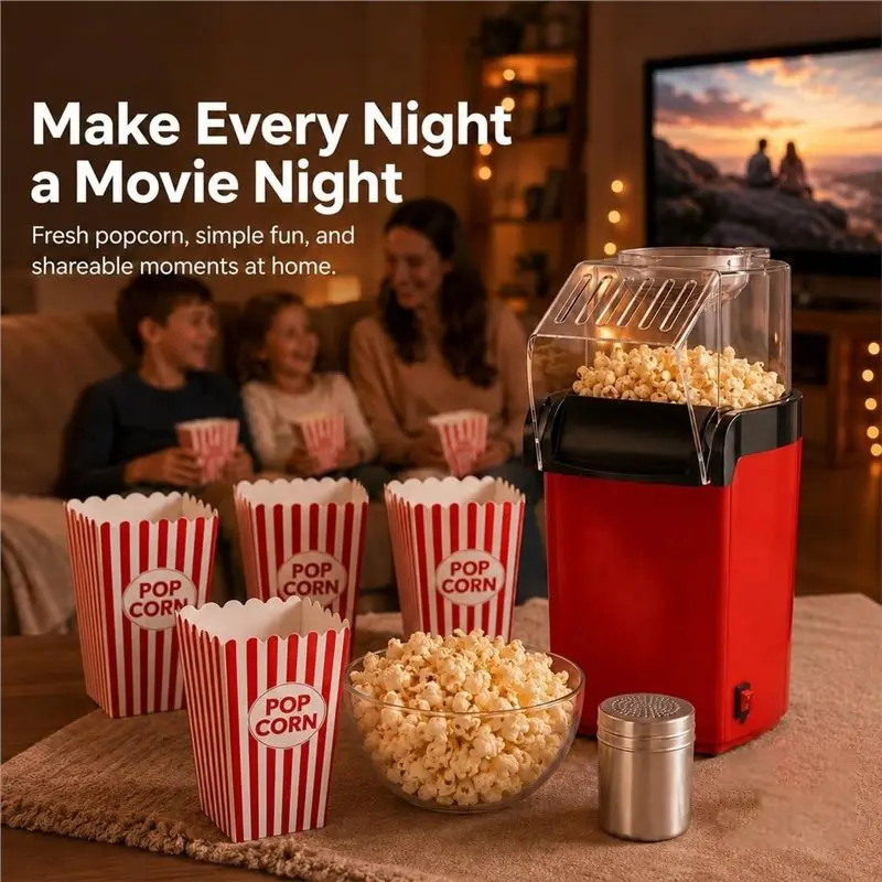 A74X-Hot Air Popcorn Maker With 5 Popcorn Boxes & Seasoning Shaker 3.5QT Electric Popcorn Popper For Movie Nights US US Plug