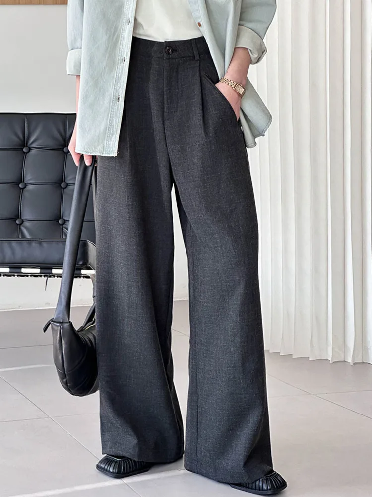 LANMREM High Waisted Wide Leg Pants Office Lady Loose Casual Trousers With Pockets Fashion Clothing 2025 Spring New 2DB1713