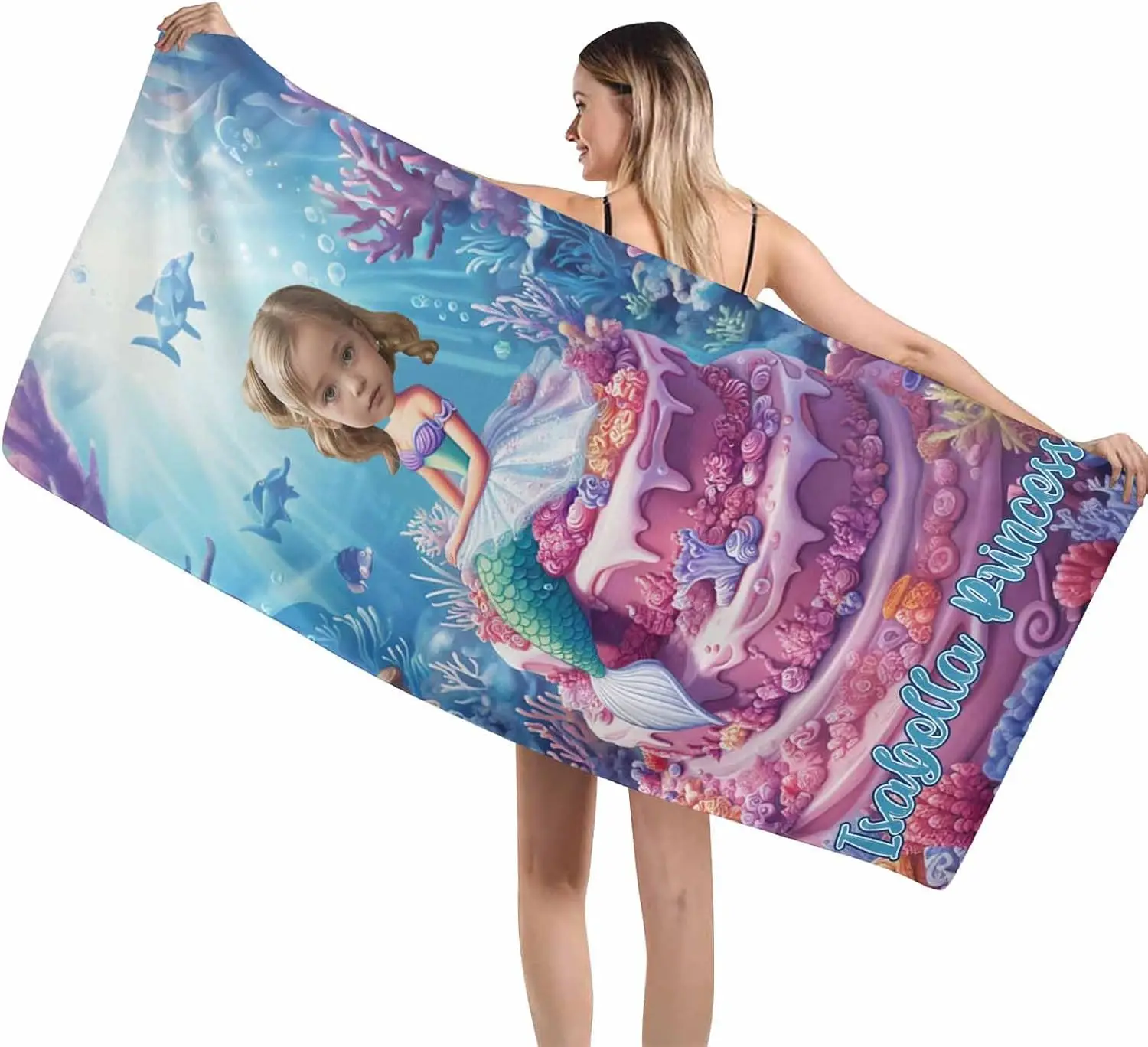 Personalized Microfiber Mermaid Beach Towels for Kids,Custom Mermaid Princess Photo Beach Towels for Baby Girls,Summer