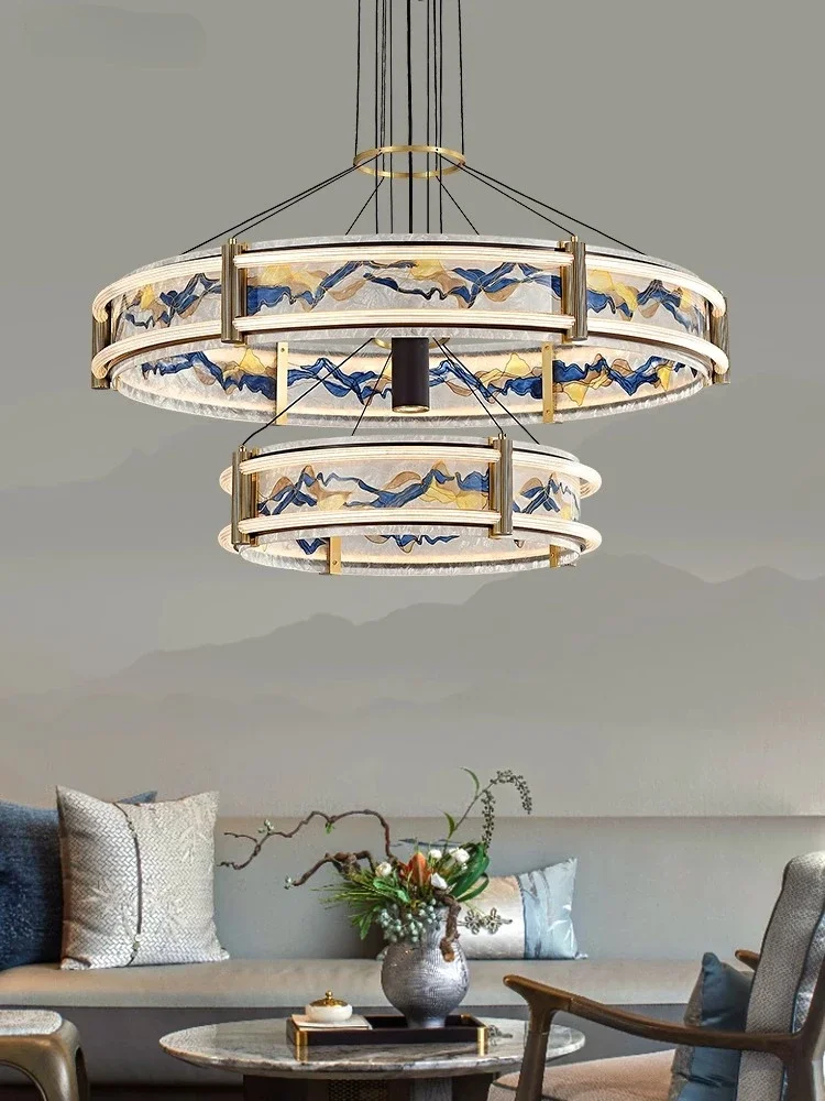 New Chinese-style all-copper living room chandelier Chinese style villa round high-end enamel color dining room headlight
