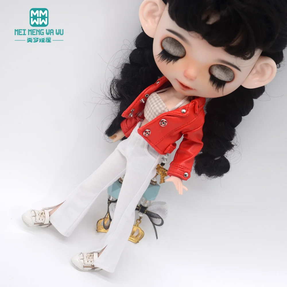 Blyth Puppe Kleidung 28-30cm Azon OB24 Zubehör Mädchen Geschenk Spielzeug Mode Leder Jacke Jeans Ausgestelltes Hosen Rohr top – Detail 34