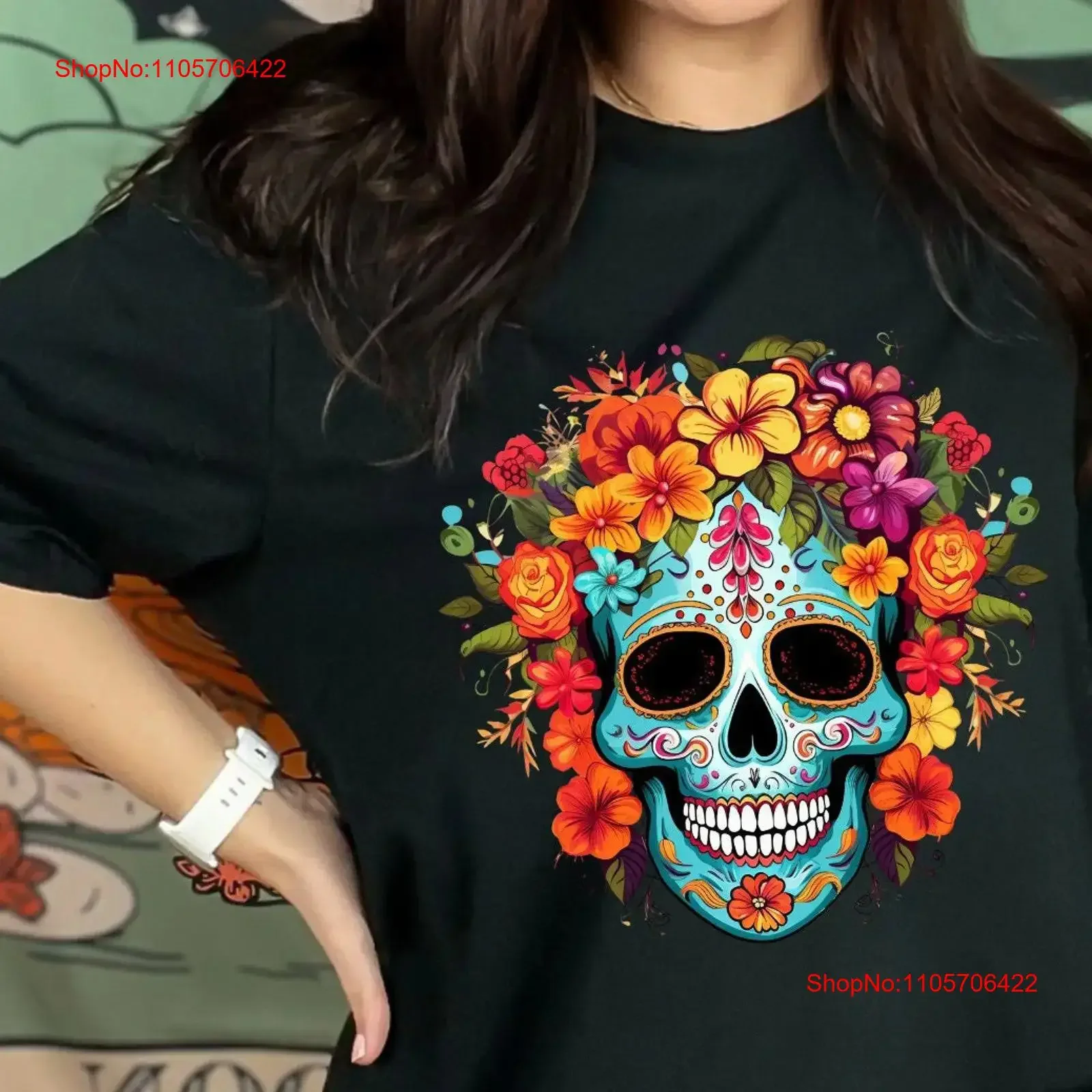 Sugar Skull Flowers Dia de los Muertos T shirt Cute Colorful Day of the Dead Mexican Halloween Costume 2024 vintage Washed