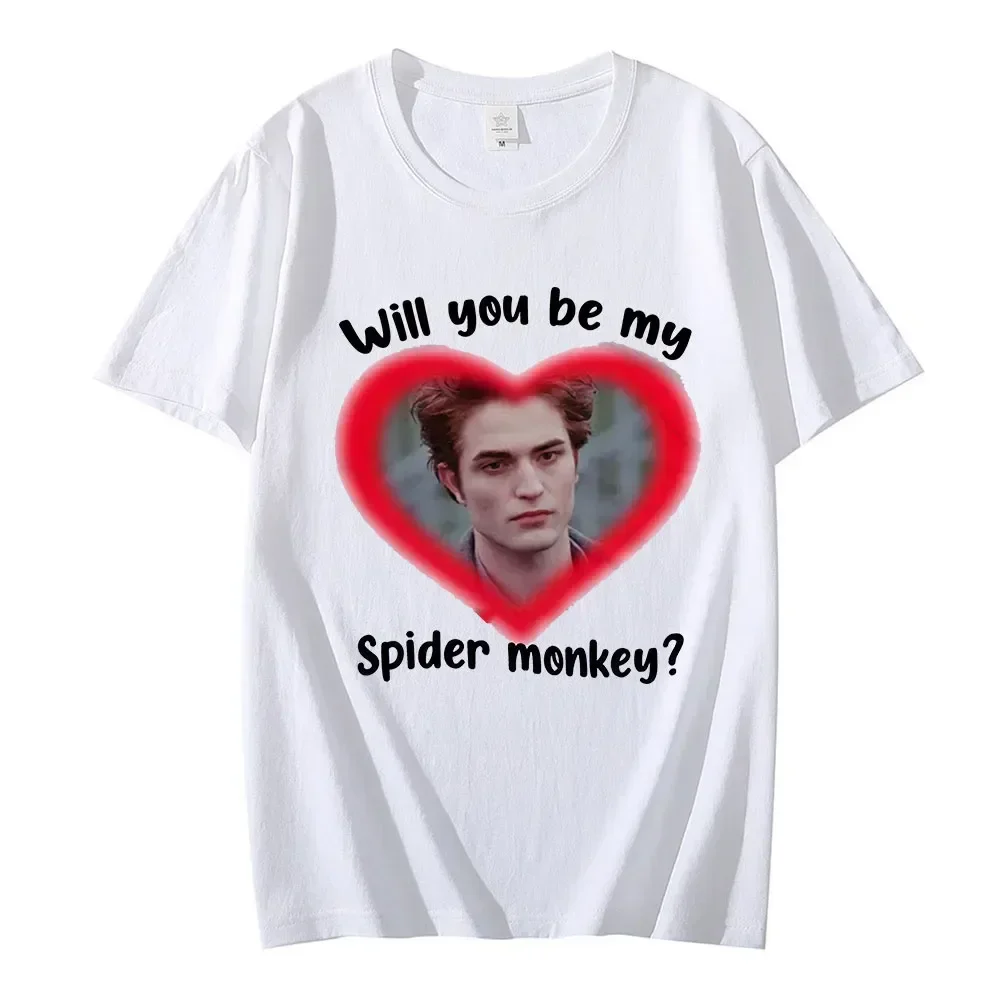 

Эдвард Каллен, топы с надписью «Will You Be My Spider» с обезьянами, хлопковая одежда, модная повседневная футболка с коротким рукавом в стиле Сумерки из фильма «Сага», готика