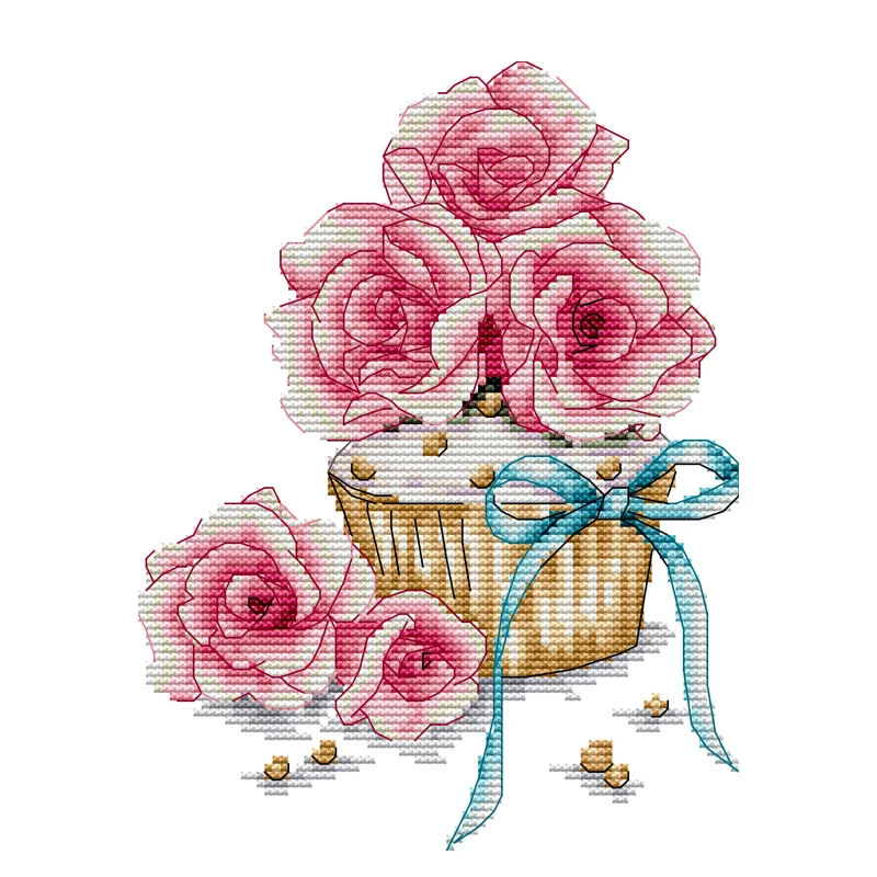 Joy Sunday Kit punto croce rosa e torta 11CT 14CT tessuto stampato floreale Kit punto croce Kit ricamo ricamo