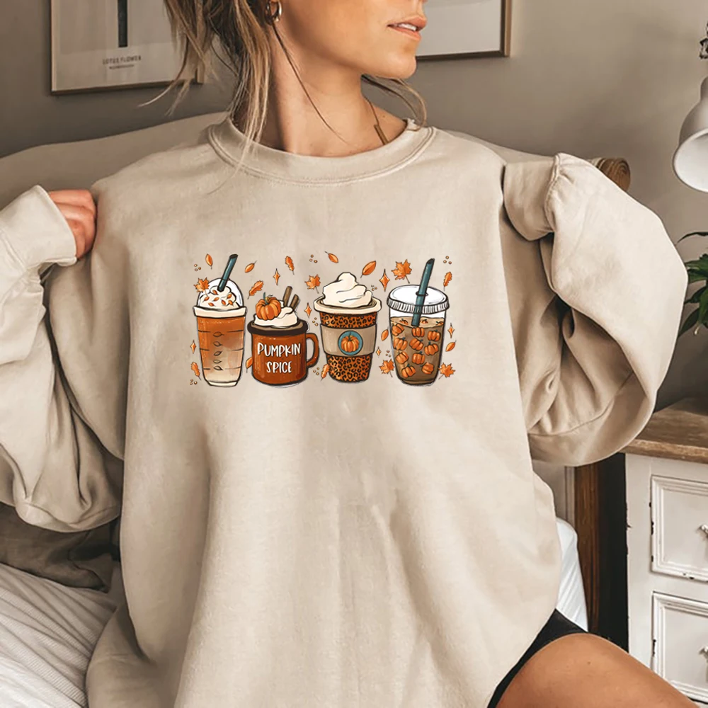 Fall Coffee Sweatshirt for Women Thanksgiving Sweater Fall Crewneck Pumpkin Spice Hoodie Halloween Shirt Unisex Long Sleeves Top