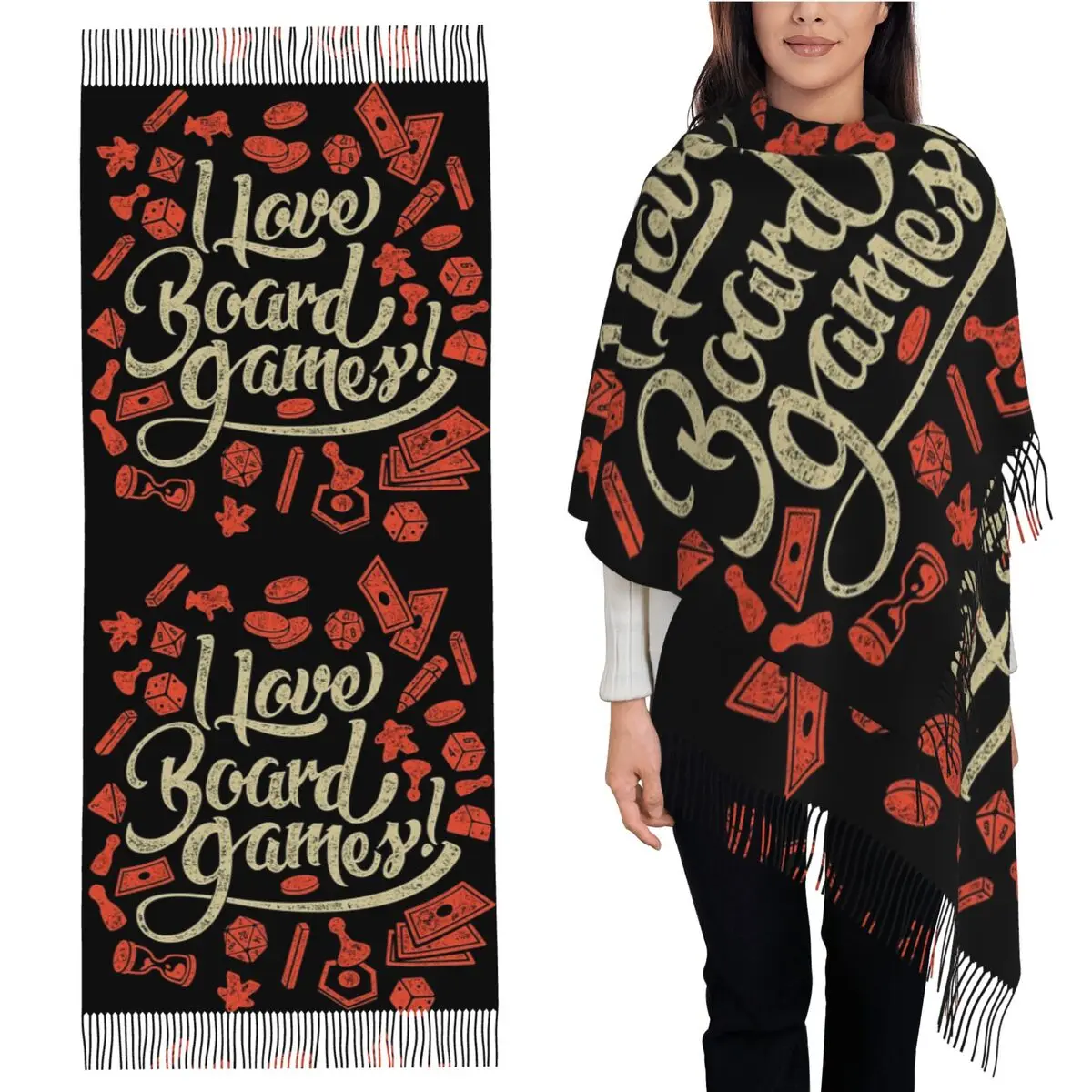 

Я люблю шарф для настольных игр, шарфы с кисточками, женские мягкие теплые шали и накидки, большая осенне-зимняя шаль