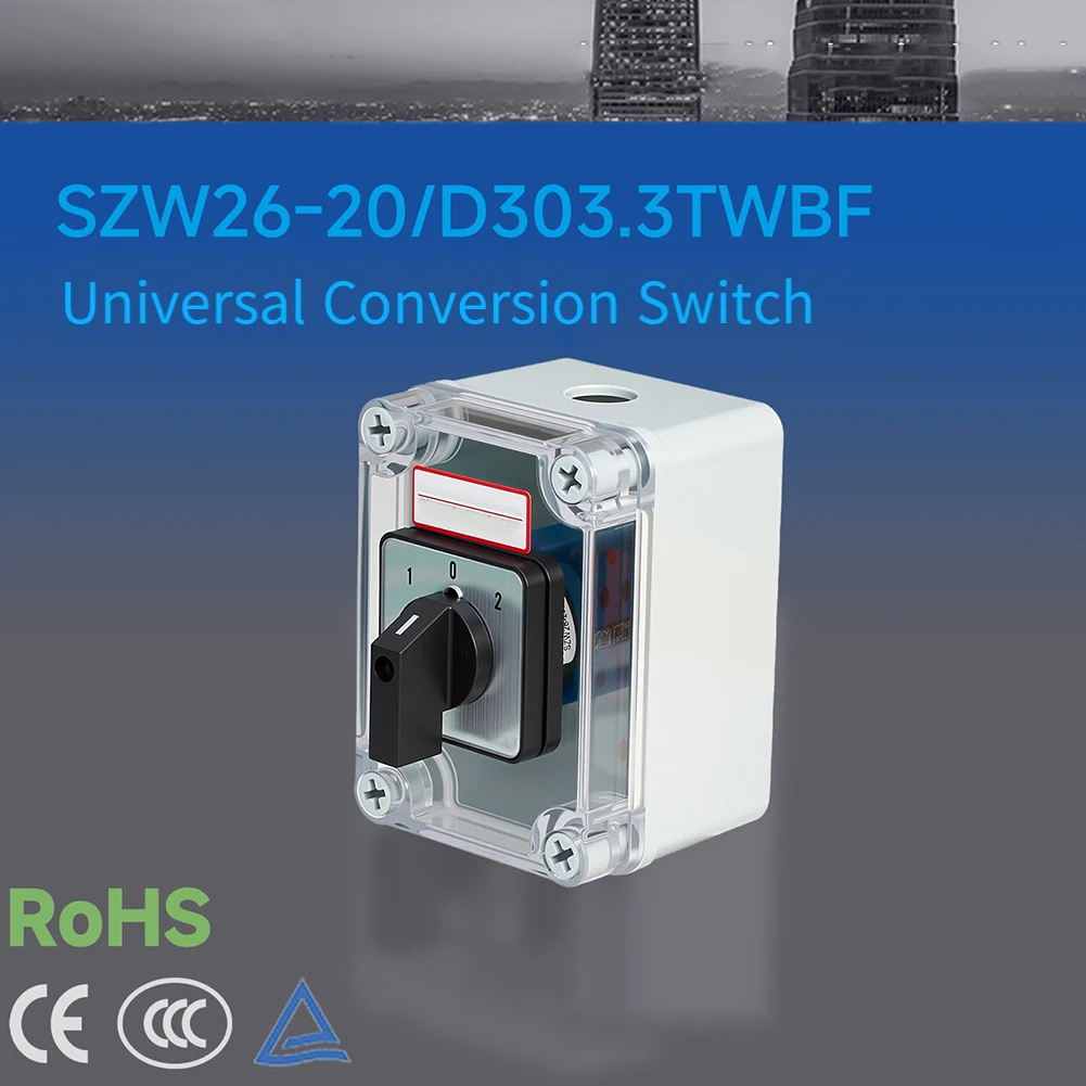 SZW26-20/D303.3TWBF 20A 3 Pole Rotary Cam Changeover Switch With Waterproof And Dustproof Sealed Box