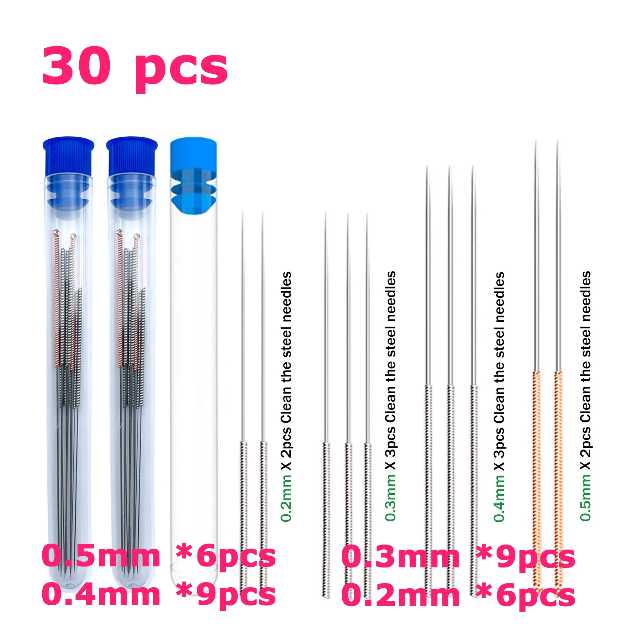 30pcs Ultra-Fine Steel Needles: Unclog 3D Printer Nozzle, Showerhead, Wiper, Gas Stove & More - Multi-Purpose Home Cleaning Tool