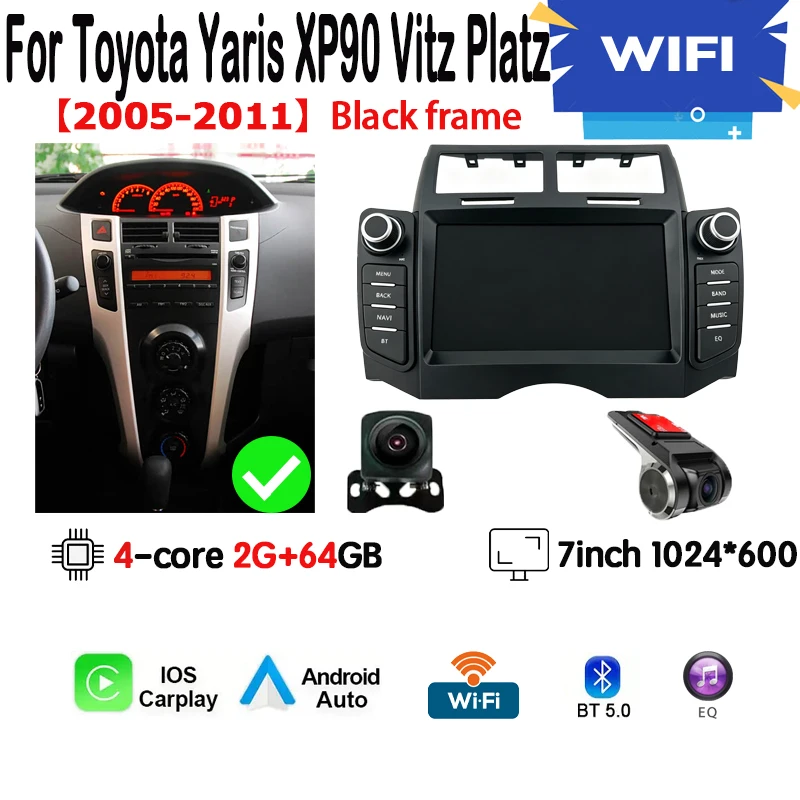 Android 14 autoradio voor TOYOTA YARIS 2005 - 2011, touchscreen multimediaspeler met Carplay, WiFi en GPS-navigatie