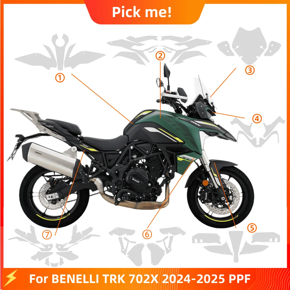 

Глянцевая самовосстанавливающаяся защитная пленка из ТПУ для мотоциклетной краски для Benelli TRK 702X 2025, защита от царапин Benelli trk702x 2024-2025