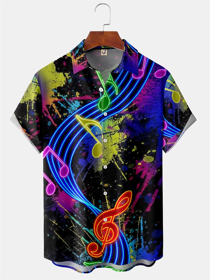 

Новые гавайские художественные музыкальные элементы, ноты, 3D-печать, классическая рубашка с коротким рукавом, модные рубашки большого размера для мужчин, топы в стиле Харадзюку Y2k