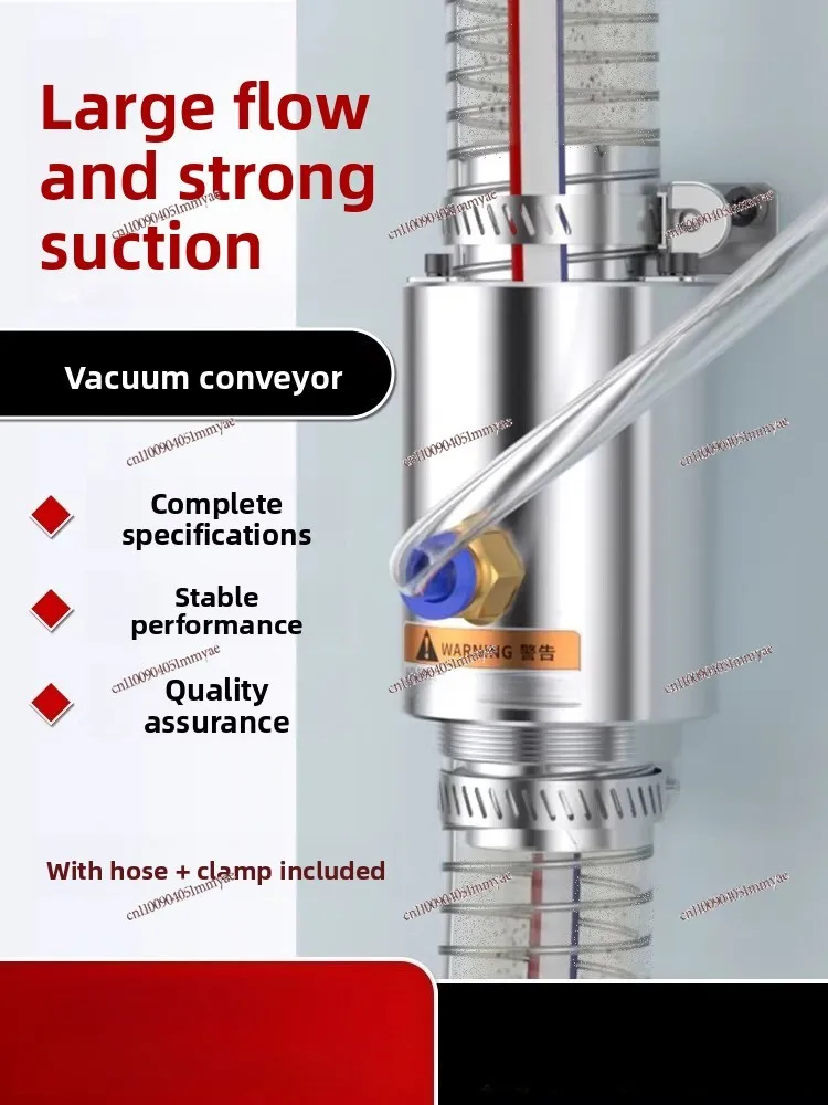 Pneumatic conveyor with hose, vacuum generator, pneumatic feeding conveyor