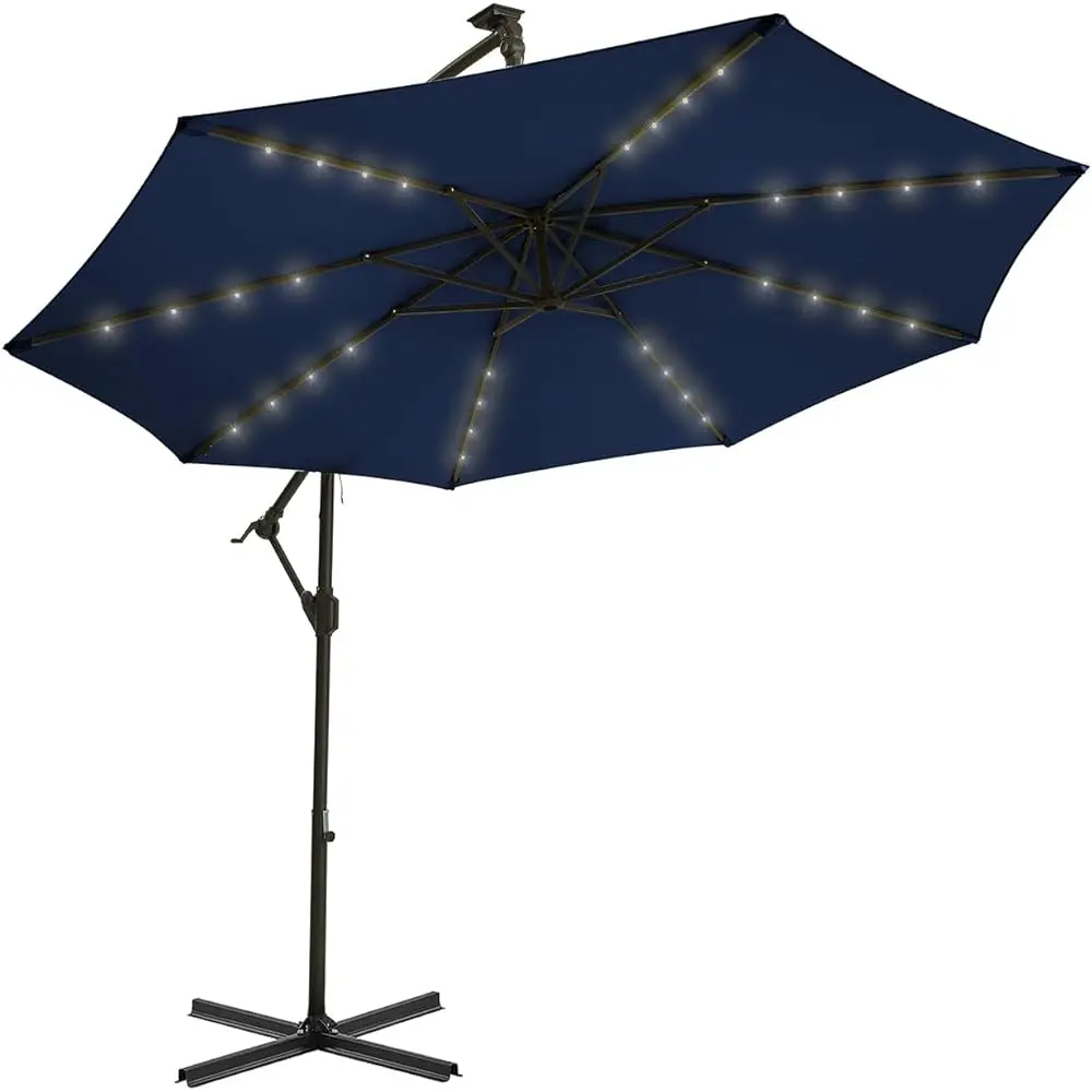 

10Ft Solar Led Offset Hanging Market Cantilever Patio Umbrella For Backyard, Poolside, Lawn And Garden, Easy Tilt Adjustment,