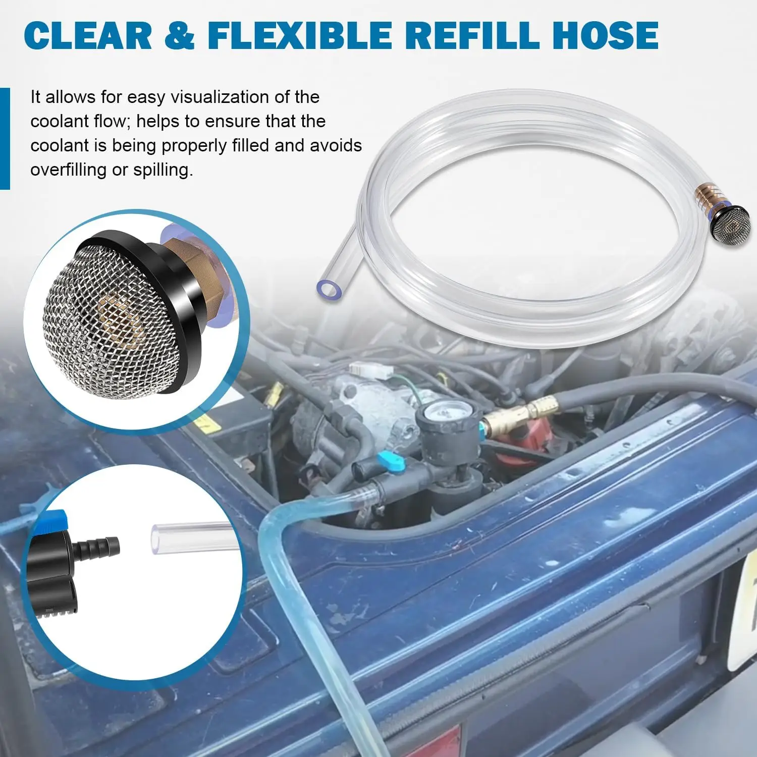 MX 75260 Coolant Refiller Kit with Air Lock Preventer, Universal Fit for Car Cone Adapter, Vacuum Refills Cooling System