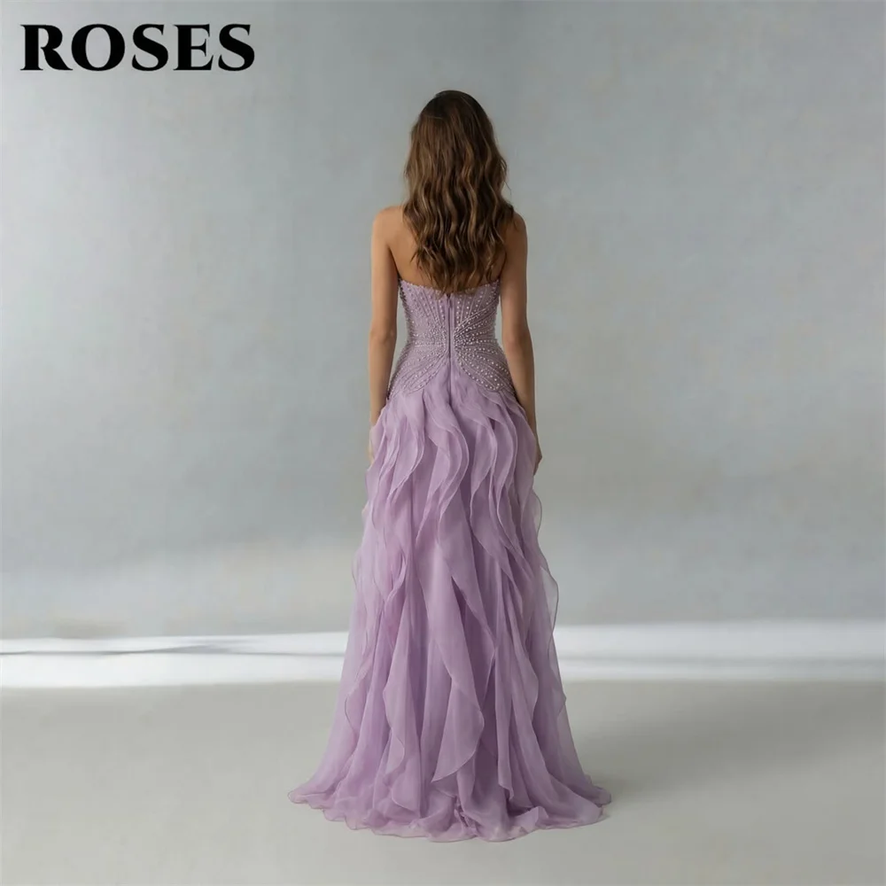 ROSES Lavender Prom Dresses Zipper Back 프롬 드레스 Sweetheart Celebrity Dress Beaded Ruffled Chiffon Evening Dress Customized image 3